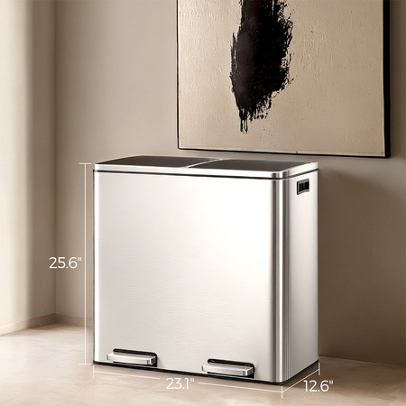 Kosz na śmieci metalowy podwójna komora srebrny