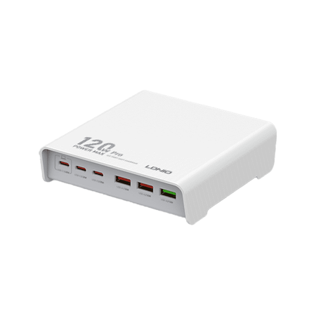 120W 6 port USB A and C charger Ldnio Q605 white