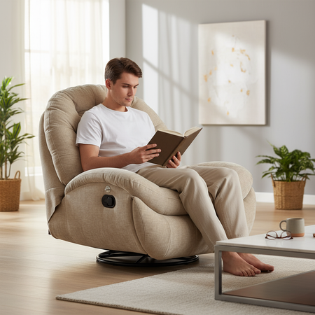 Zestaw wypoczynkowy fotel Spacetronik Flax 04M beżowy + stolik regulowany BUDDY