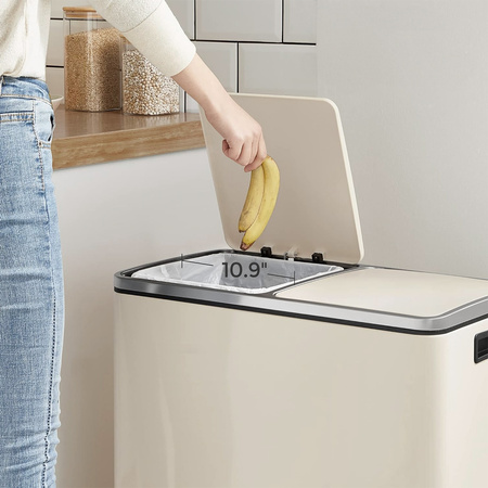 Kosz na śmieci metalowy podwójna komora kremowy