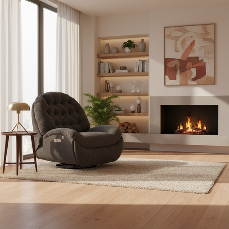 Zestaw wypoczynkowy fotel elektryczny Spacetronik Flax 04M szary + stolik regulowany