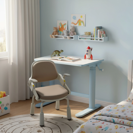 Zestaw dla dziecka regulowane biurko 112×60 z półką + ergonomiczne krzesło Spacetronik XD