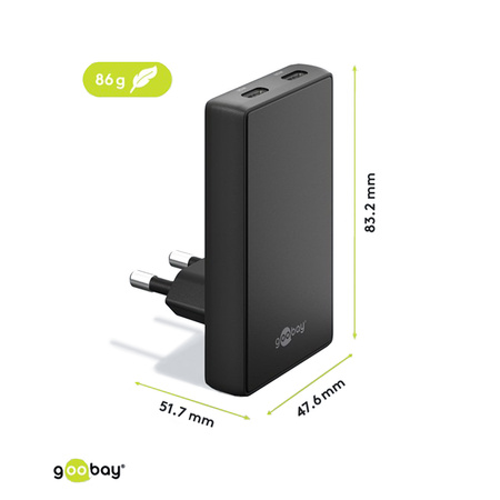 Ładowarka pionowa Goobay 65W 2x USB-C PD czarna
