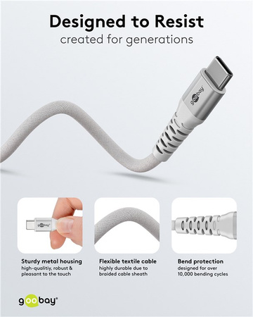 USB-C 2.0 Kabel Goobay SuperSoft TEXTIL weiß 05m