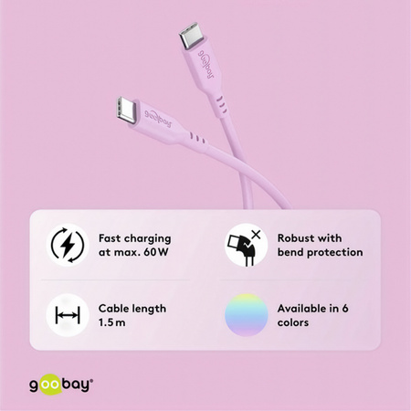 Kabel USB-C 2.0 Goobay silikonowy różowy 1.5m