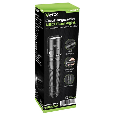 Latarka taktyczna mała 20W 1500lm VAYOX VA0077