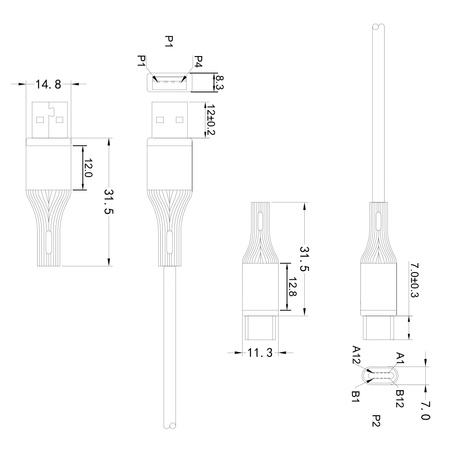 Kabel LED silikonowy USB2.0 do USB-C 2m