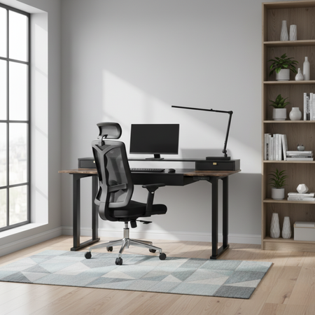 Zestaw ergonomiczny biurko elektryczne SPE F121 krzesło Spiro lampa Glow D8