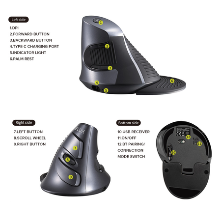 Ergonomiczna Mysz Delux M618G DB czarna bezprz.