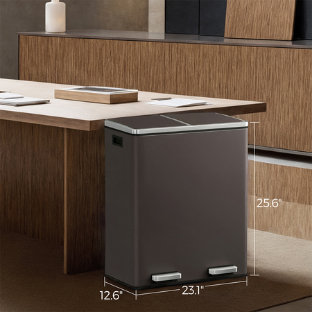 Kosz na śmieci metalowy podwójna komora brązowy