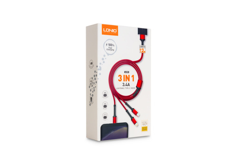 Kábel 3 v 1 USB-A - USB-C + micro + Lightning LDNIO