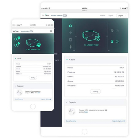 Router mini Wi-Fi VPN GL.iNet Mango GL-MT300N-V2