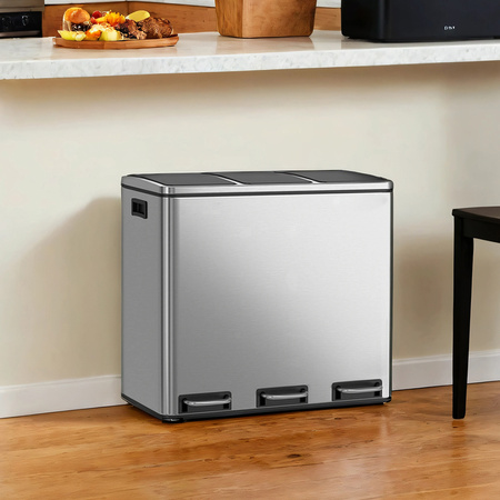 Kosz na śmieci metalowy 3x18L srebrny 54L