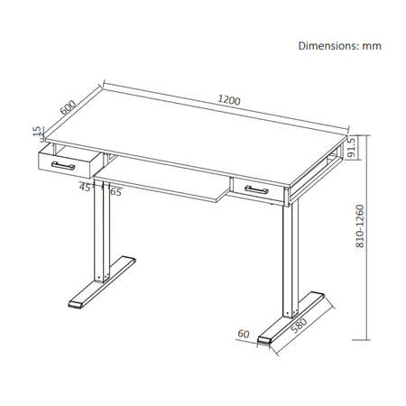 Biurko stojące regulowane SPEF122WW 120x60 białe z szufladą