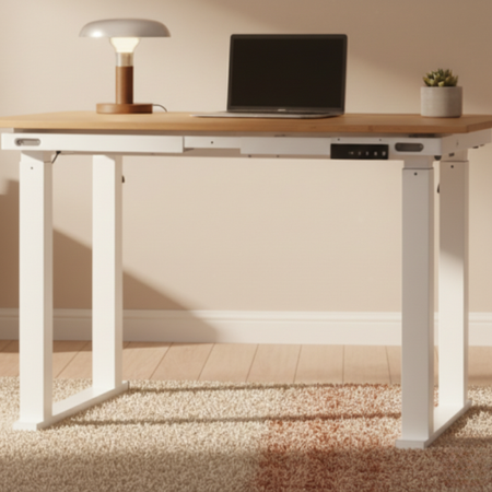 Zestaw do nowoczesnego biura: biurko elektryczne + fotel biały