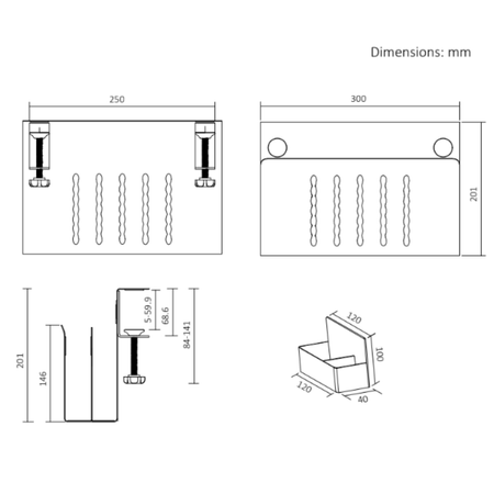 Boczny organizer do biurka na zacisk 30×30×12 cm czarny SPB164B