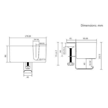 Boczny organizer do biurka na zacisk z uchwytem na kubek czarny