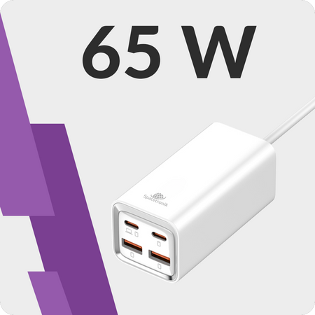 Charger SR102 65W, 2x PD4+ USB-C, 2x QC3.0 USB-A