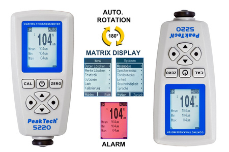 Miernik grubości powłok lakieru farb PeakTech 5220