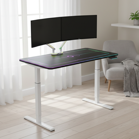 Gamingowe stanowisko Spacetronik RGB z elektryczną regulacją wysokości 136x66