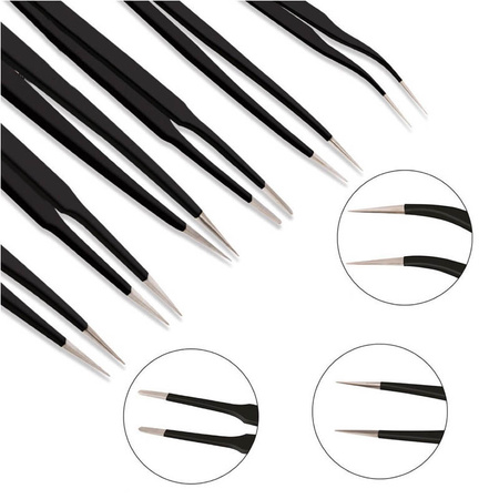 Set of 9 ESD precision tweezers SPM-T03