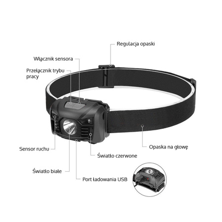 Latarka czołowa 100lm czujnik ruchu VAYOX VA0020