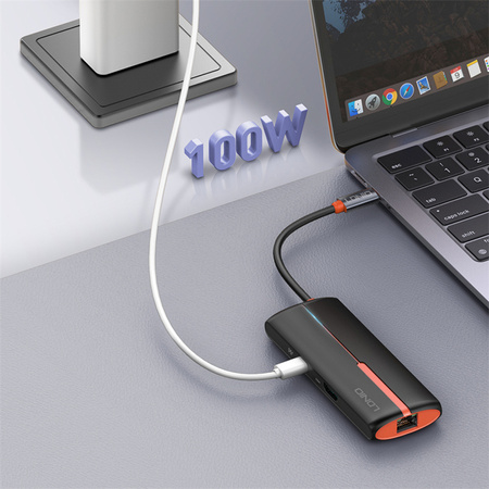 Adaptér HUB 6v1 USB-C NA USB 3.0 HDMI PD RJ45 biely