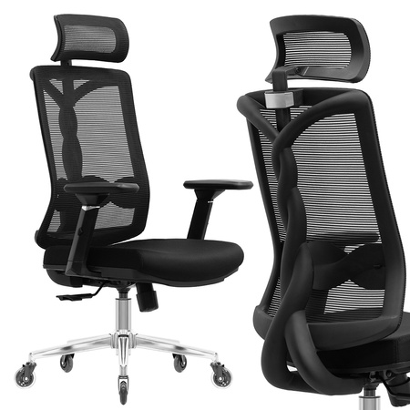 krzesło biurowe Spacetronik Spiro z pełną regulacją Czarne 4D, podparciem lędźwi.