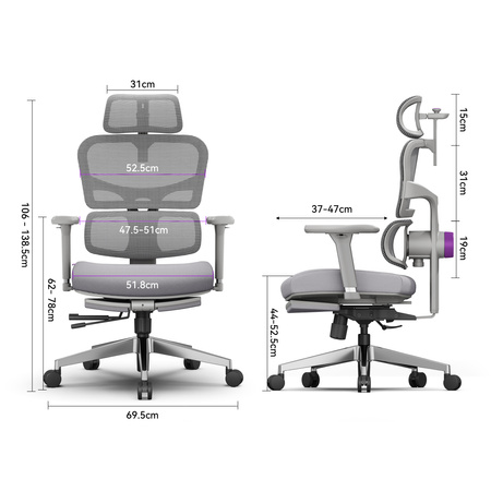 Ergonomiczny fotel Spacetronik LUMBO 44 Szary
