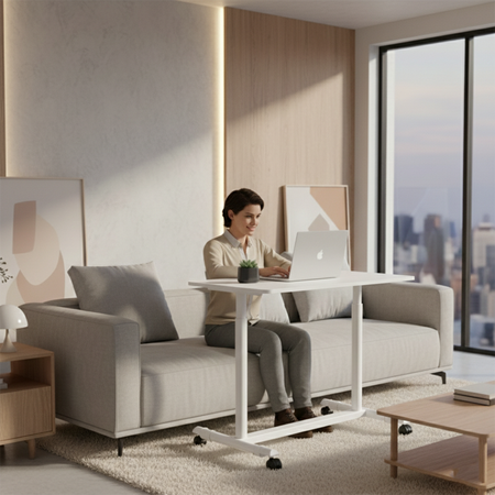 Adjustable table on wheels Buddy 04 white