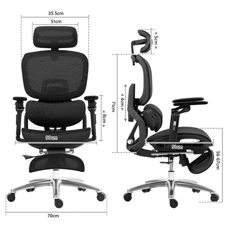 Regulowany Fotel biurowy 6D DORIS-20 Czarny