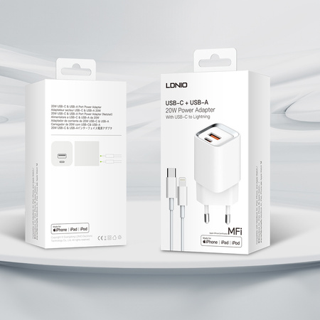 Charger with cable Apple MFI license 20W 2x USB