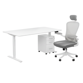 Zestaw do nowoczesnego biura: biurko elektryczne + fotel + szafka