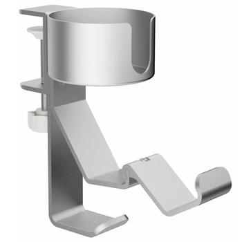 Boczny organizer do biurka na zacisk z uchwytem na kubek biały