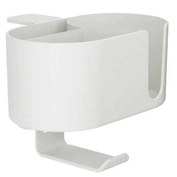 Boczny organizer do biurka na zacisk z uchwytem na kubek biały