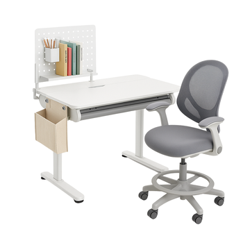 Zestaw Spacetronik: biurko regulowane 100×60  + krzesło dziecięce z podnóżkiem + nadstawka z pegboardem