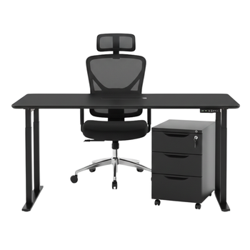 Zestaw do nowoczesnego biura: biurko elektryczne + fotel + szafka czarny