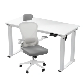 Zestaw do nowoczesnego biura: biurko elektryczne + fotel + szafka