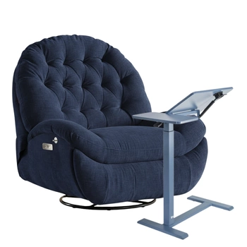 Zestaw wypoczynkowy fotel elektryczny Spacetronik Flax 04M niebieski + stolik regulowany