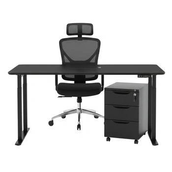 Zestaw do nowoczesnego biura: biurko elektryczne + fotel + szafka