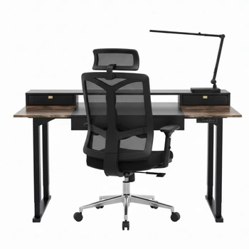 Zestaw ergonomiczny biurko elektryczne SPE F121 krzesło Spiro lampa Glow D8