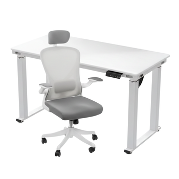 Zestaw do nowoczesnego biura: biurko elektryczne + fotel biały