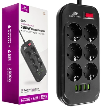 Listwa zasilająca Spacetronik SR-204 6xAC + 4xUSB